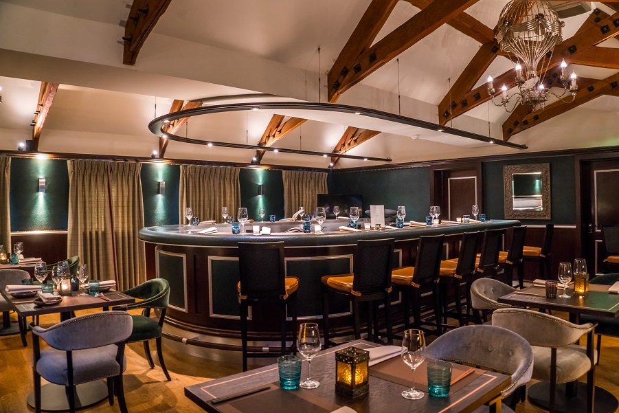 The Green Room horseshoe culinary theatre counter with open kitchen view